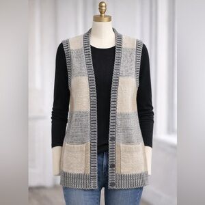 Women's Colorblock Grandma Cozy Sweater Vest Winter Fall Casual Gray Cream